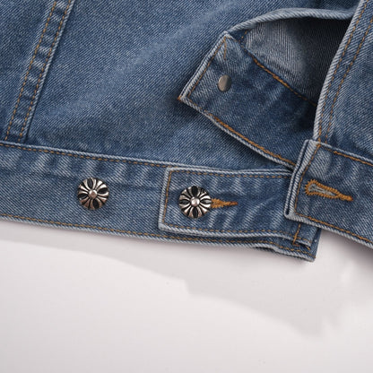 Veste en jean Chrome Hearts Patchwork - Veste de rue gothique bleue vintage 0789
